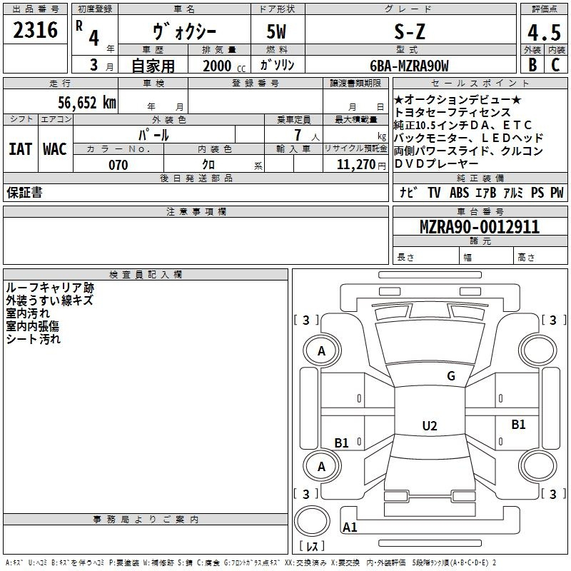 Аукционный лист TOYOTA VOXY 2022