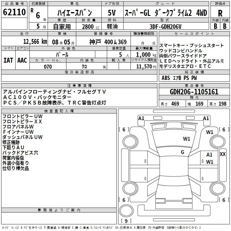 Аукционный лист TOYOTA HIACE VAN 2024
