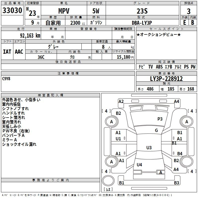 Аукционный лист MAZDA MPV 2011