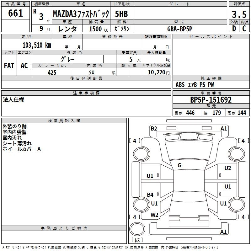 Аукционный лист MAZDA MAZDA3 2021