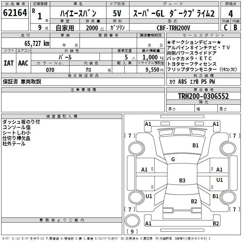 Аукционный лист TOYOTA HIACE VAN 2019