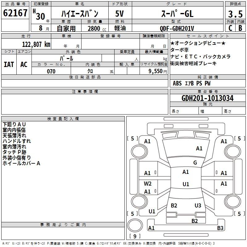 Аукционный лист TOYOTA HIACE VAN 2018