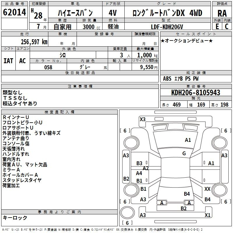 Аукционный лист TOYOTA HIACE VAN 2016