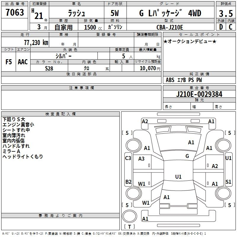 Аукционный лист TOYOTA RUSH 2009