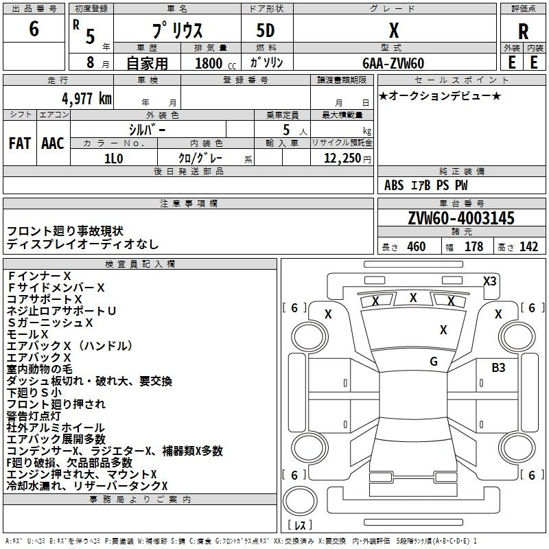 Аукционный лист TOYOTA PRIUS 2023