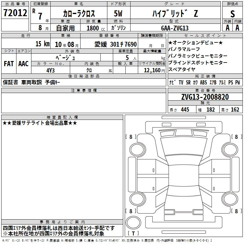 Аукционный лист TOYOTA COROLLA CROSS 2025