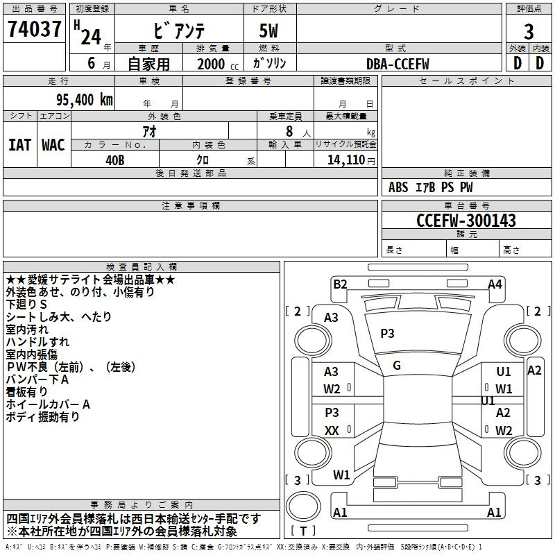 Аукционный лист MAZDA BIANTE 2012