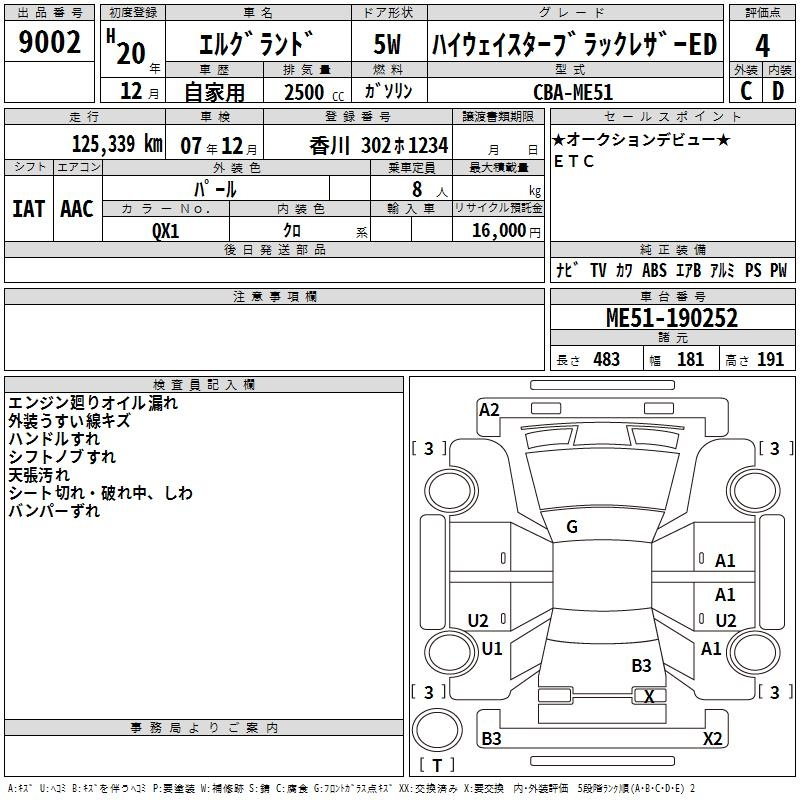 Аукционный лист NISSAN ELGRAND 2008