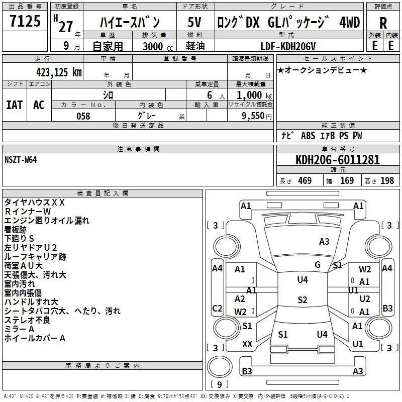 Аукционный лист TOYOTA HIACE VAN 2015
