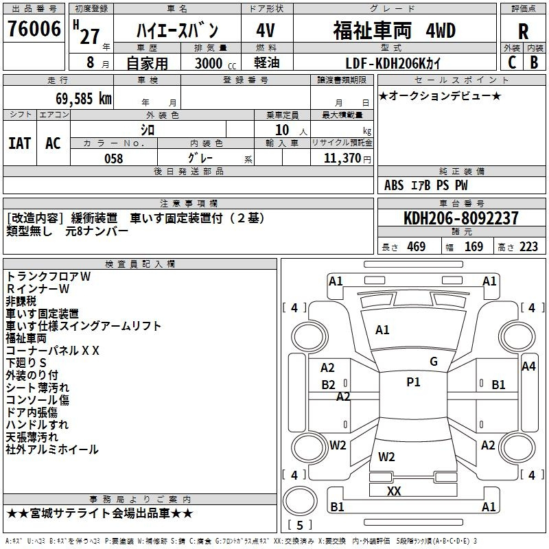 Аукционный лист TOYOTA HIACE VAN 2015