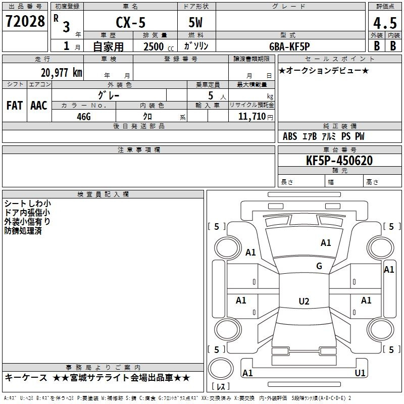Аукционный лист MAZDA CX-5 2021
