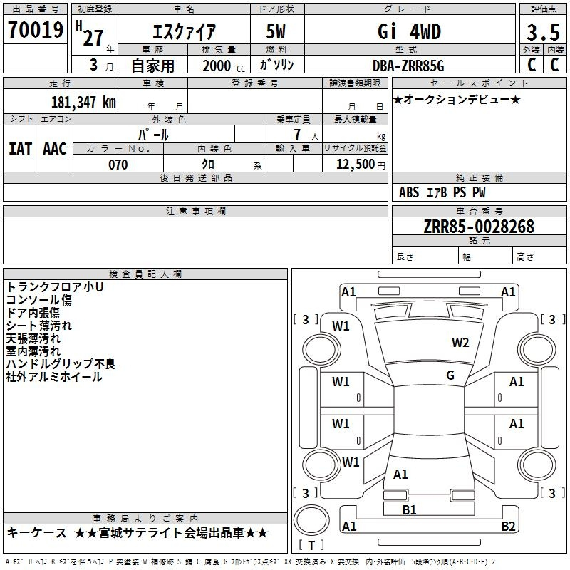 Аукционный лист TOYOTA ESQUIRE 2015