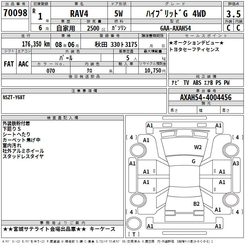 Аукционный лист TOYOTA RAV4 2019