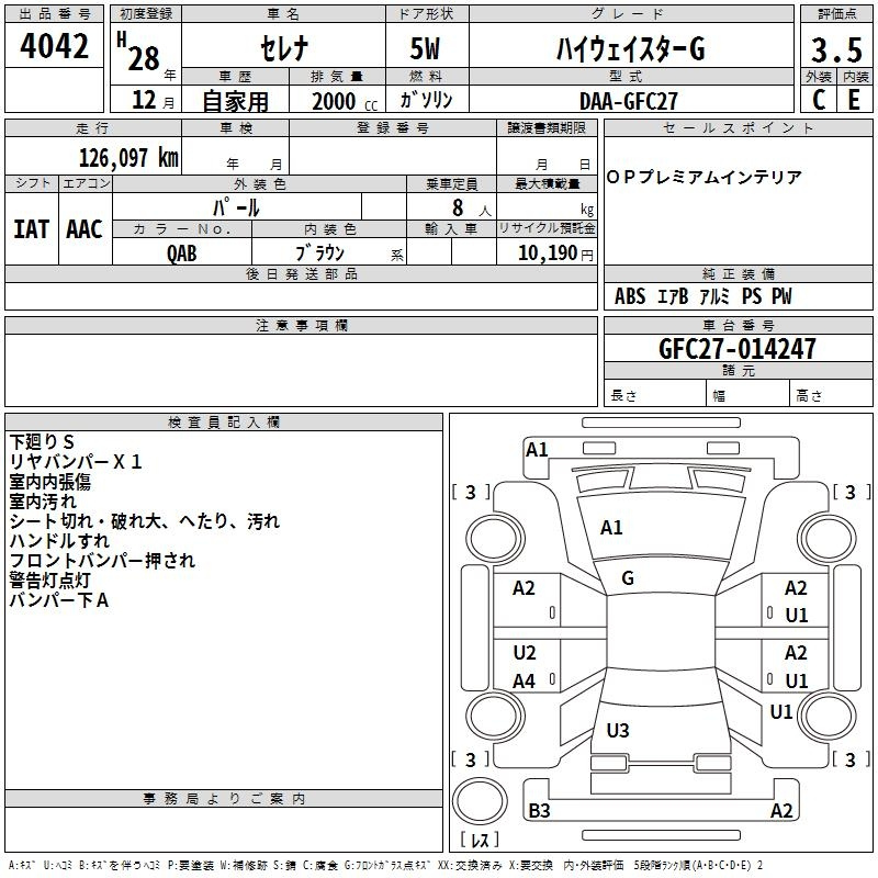 Аукционный лист NISSAN SERENA 2016