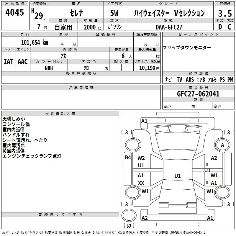 Аукционный лист NISSAN SERENA 2017