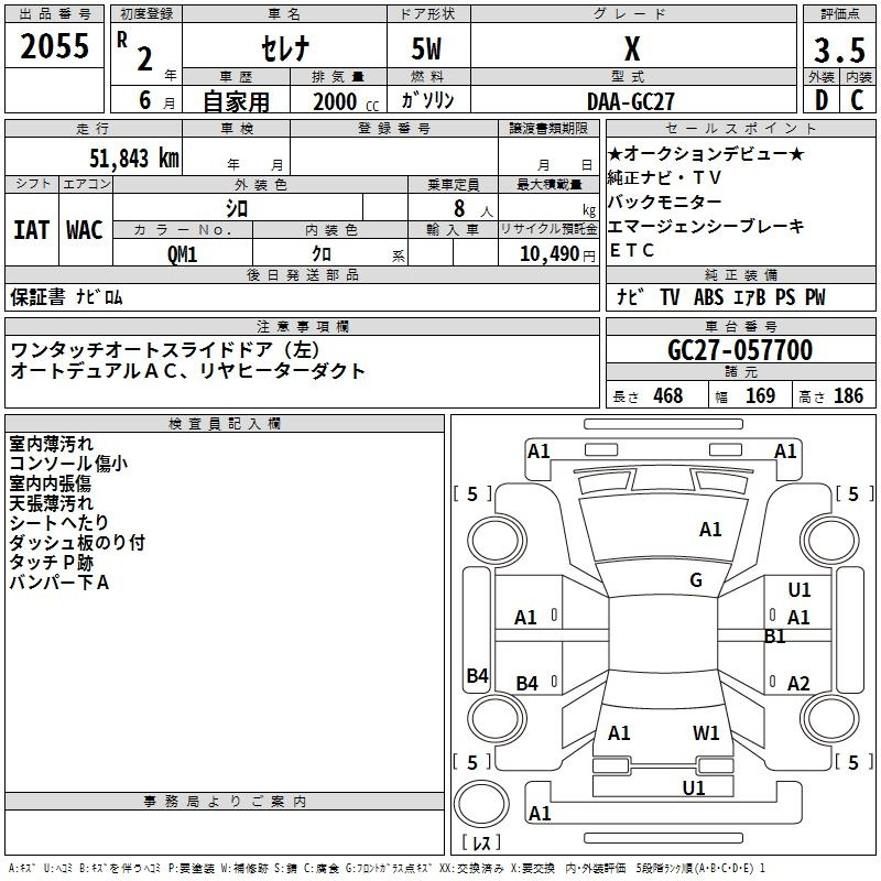 Аукционный лист NISSAN SERENA 2020