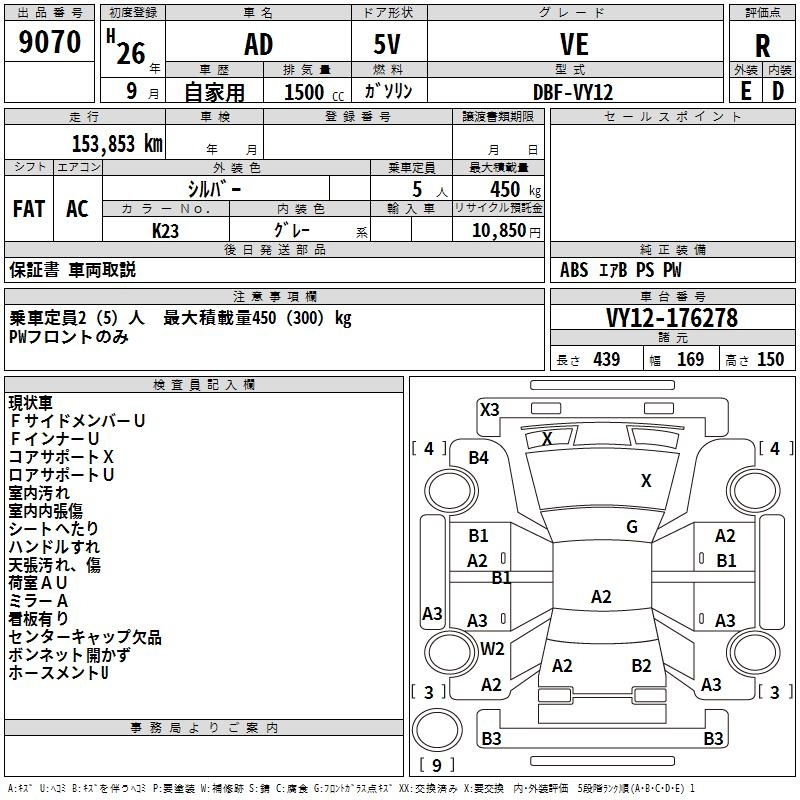 Аукционный лист NISSAN AD 2014