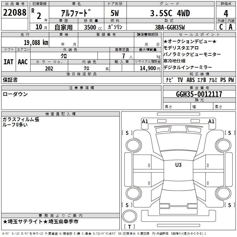 Аукционный лист TOYOTA ALPHARD 2020