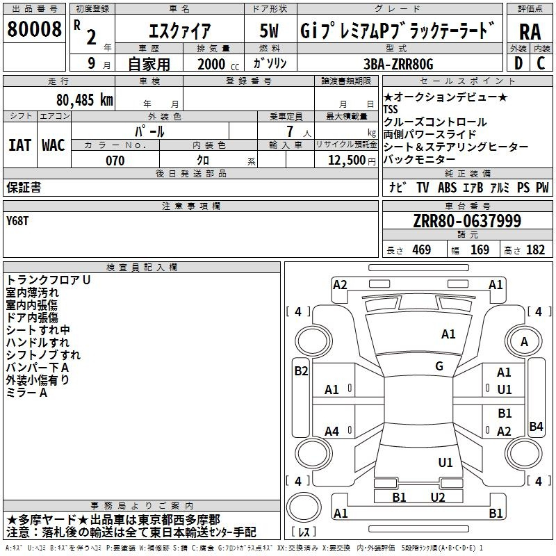 Аукционный лист TOYOTA ESQUIRE 2020