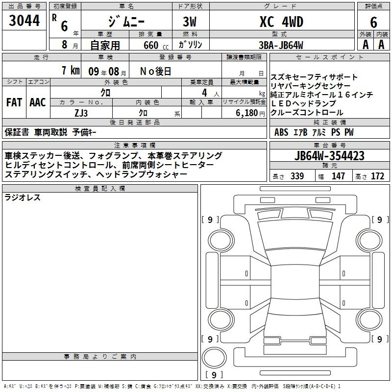 Аукционный лист SUZUKI JIMNY 2024