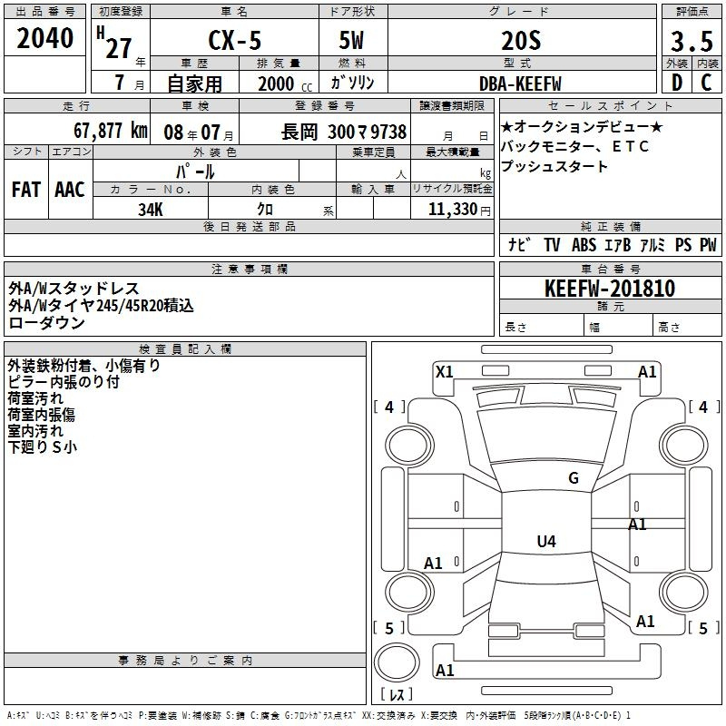 Аукционный лист MAZDA CX-5 2015