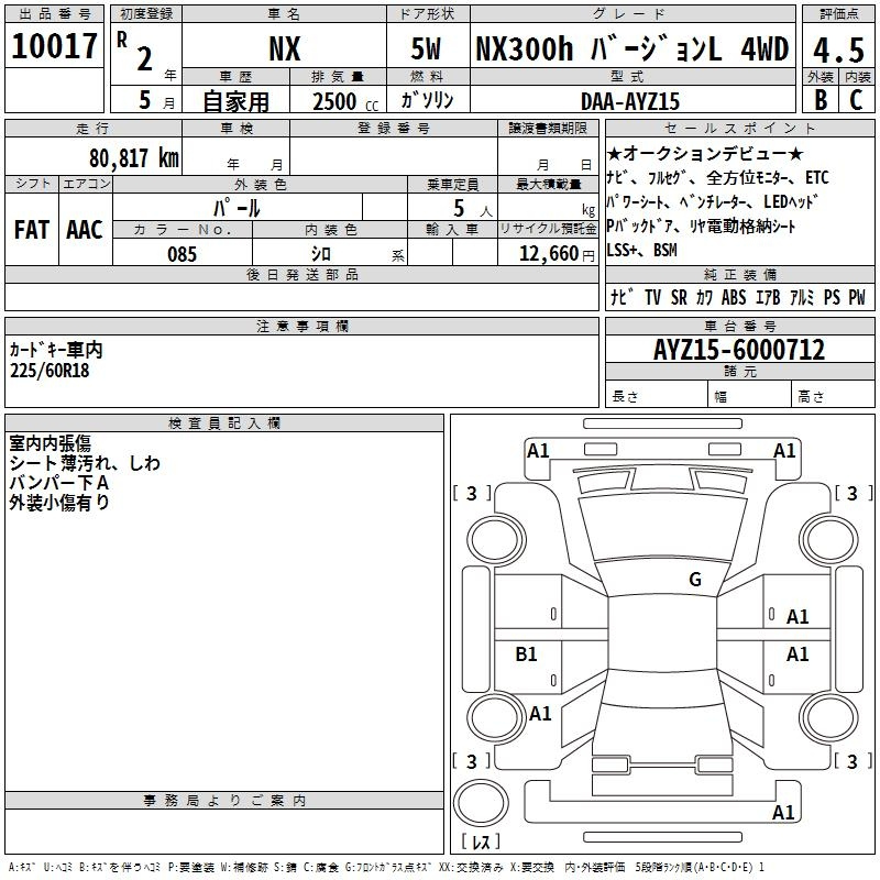 Аукционный лист LEXUS NX 2020