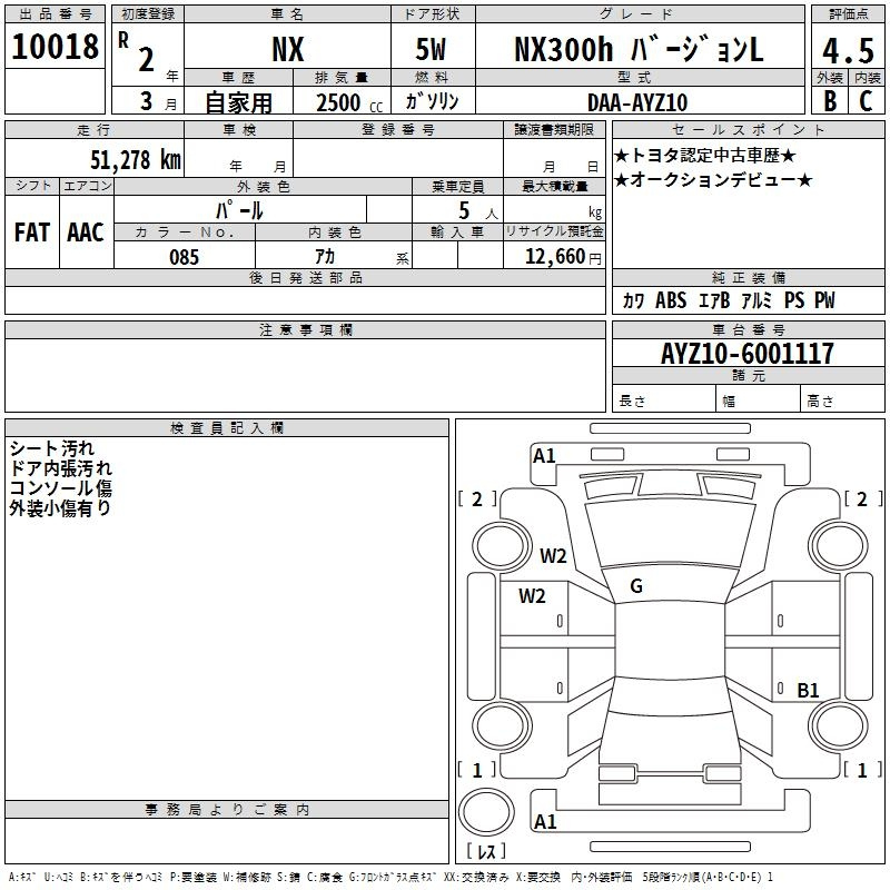 Аукционный лист LEXUS NX 2020