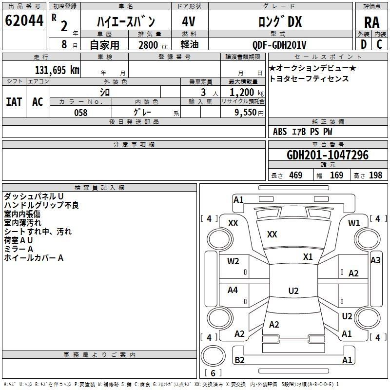 Аукционный лист TOYOTA HIACE VAN 2020