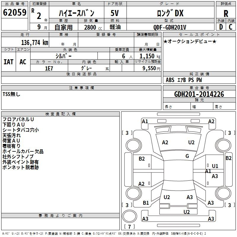 Аукционный лист TOYOTA HIACE VAN 2020