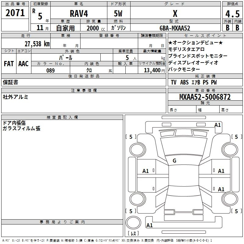 Аукционный лист TOYOTA RAV4 2023