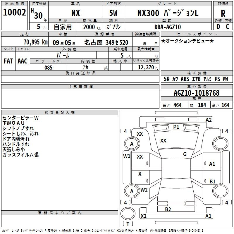 Аукционный лист LEXUS NX 2018