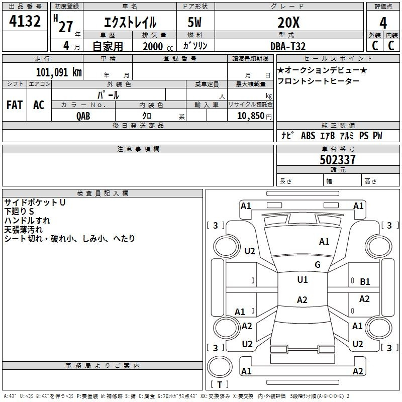 Аукционный лист NISSAN X-TRAIL 2015