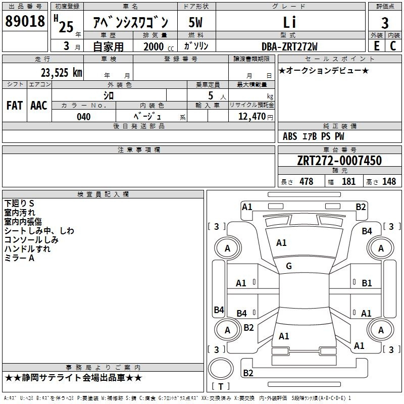 Аукционный лист TOYOTA AVENSIS WAGON 2013