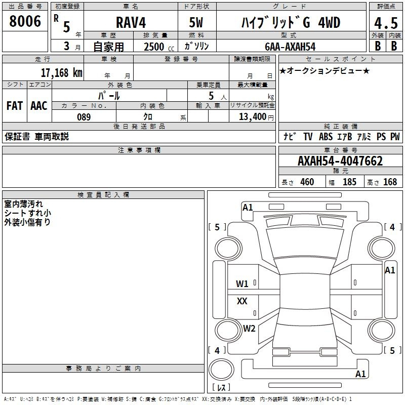Аукционный лист TOYOTA RAV4 2023