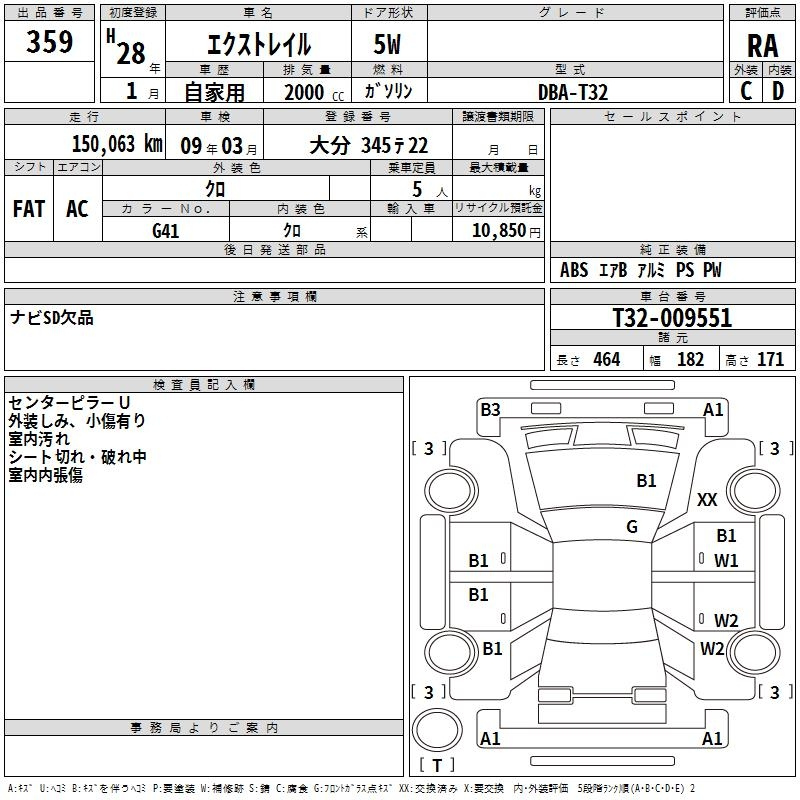 Аукционный лист NISSAN X-TRAIL 2016