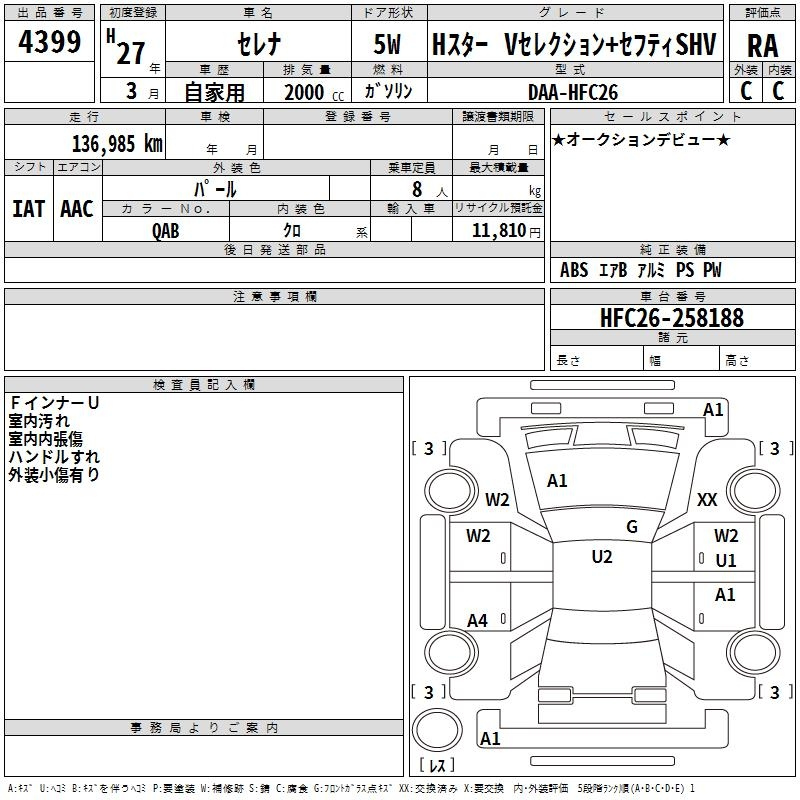 Аукционный лист NISSAN SERENA 2015