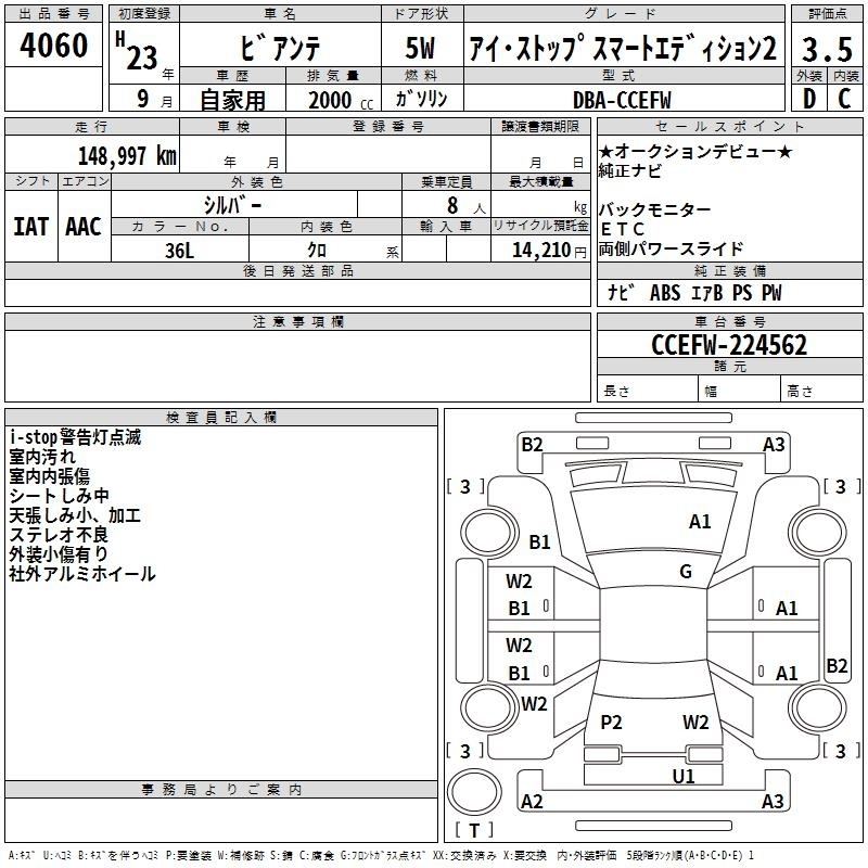 Аукционный лист MAZDA BIANTE 2011