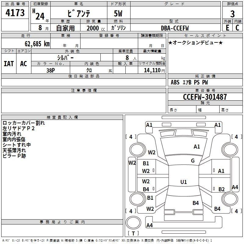 Аукционный лист MAZDA BIANTE 2012