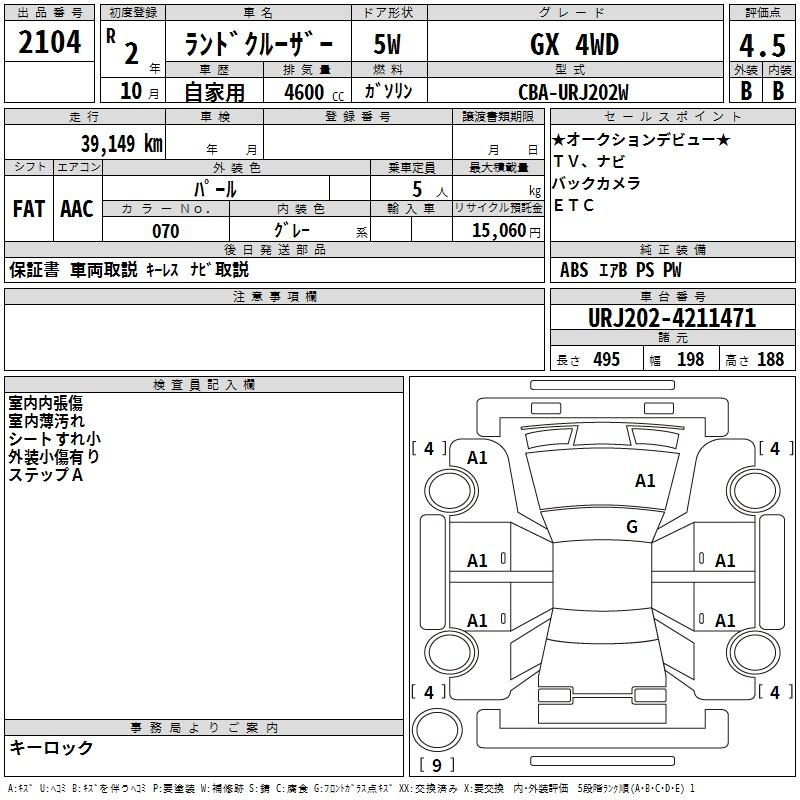 Аукционный лист TOYOTA LAND CRUISER 2020