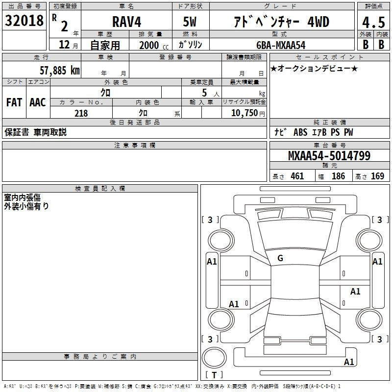 Аукционный лист TOYOTA RAV4 2020