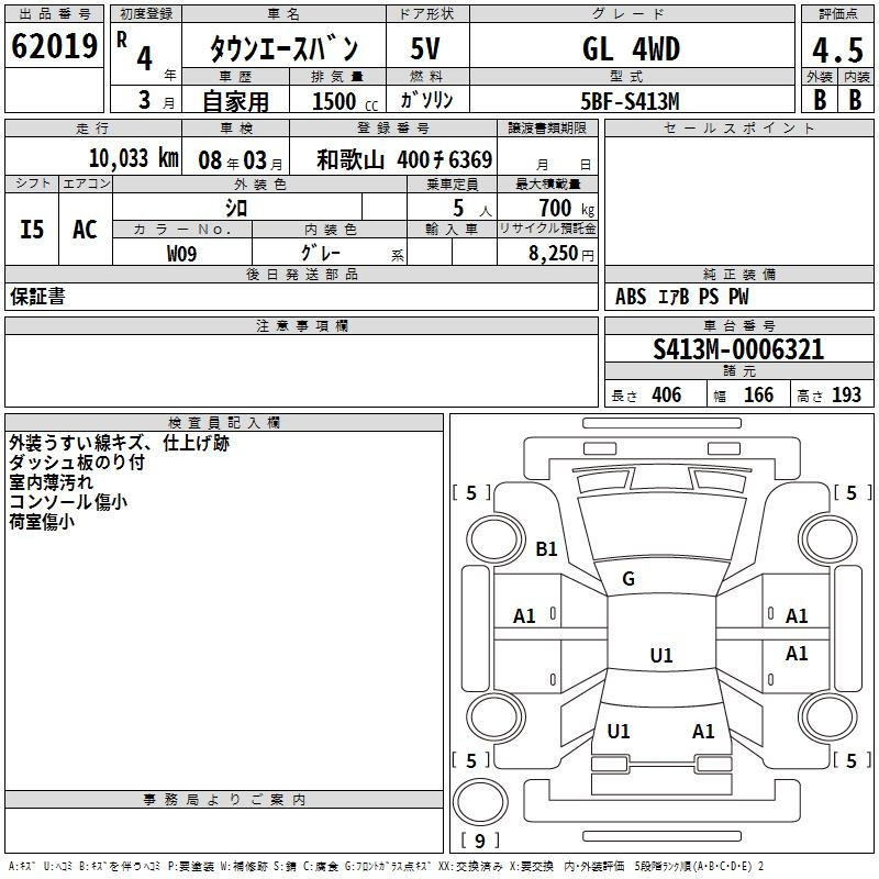 Аукционный лист TOYOTA TOWN ACE VAN 2022