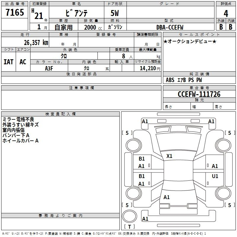 Аукционный лист MAZDA BIANTE 2009