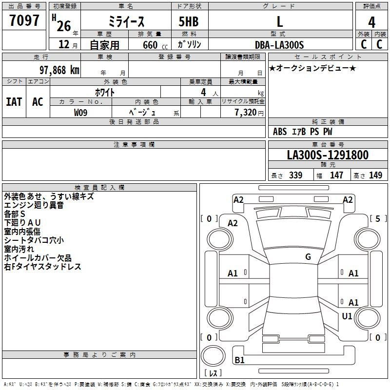 Аукционный лист DAIHATSU MIRA E S 2014