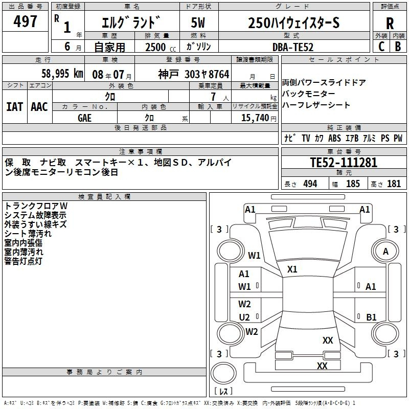 Аукционный лист NISSAN ELGRAND 2019