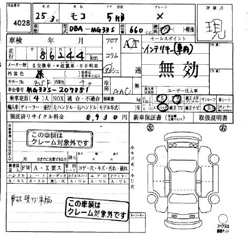 Аукционный лист NISSAN MOCO 2013
