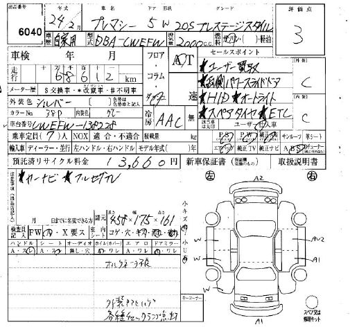 Аукционный лист MAZDA PREMACY 2012