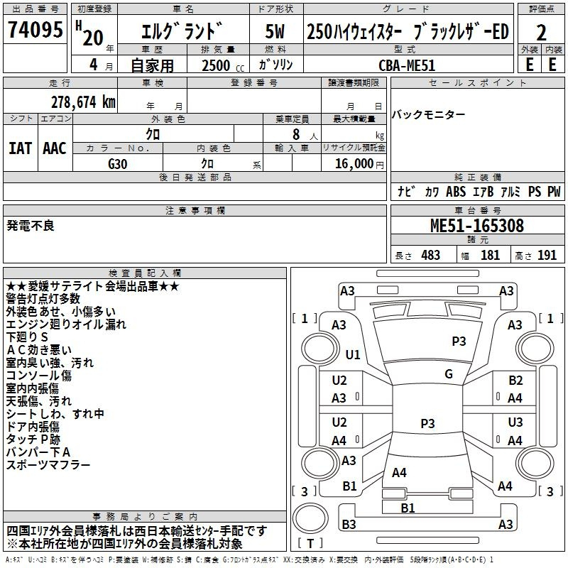 Аукционный лист NISSAN ELGRAND 2008