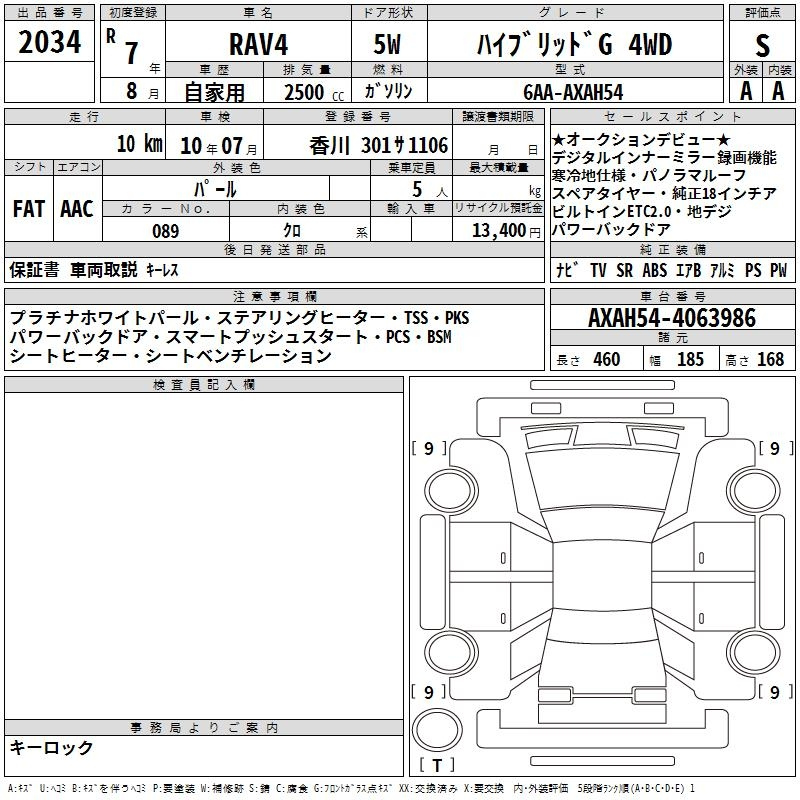Аукционный лист TOYOTA RAV4 2025