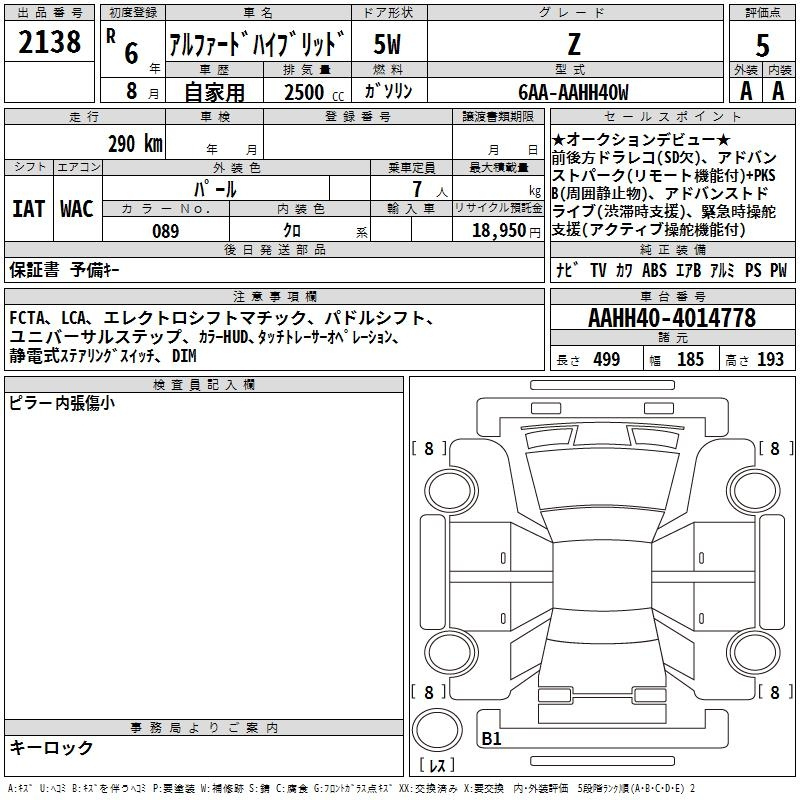 Аукционный лист TOYOTA ALPHARD 2024