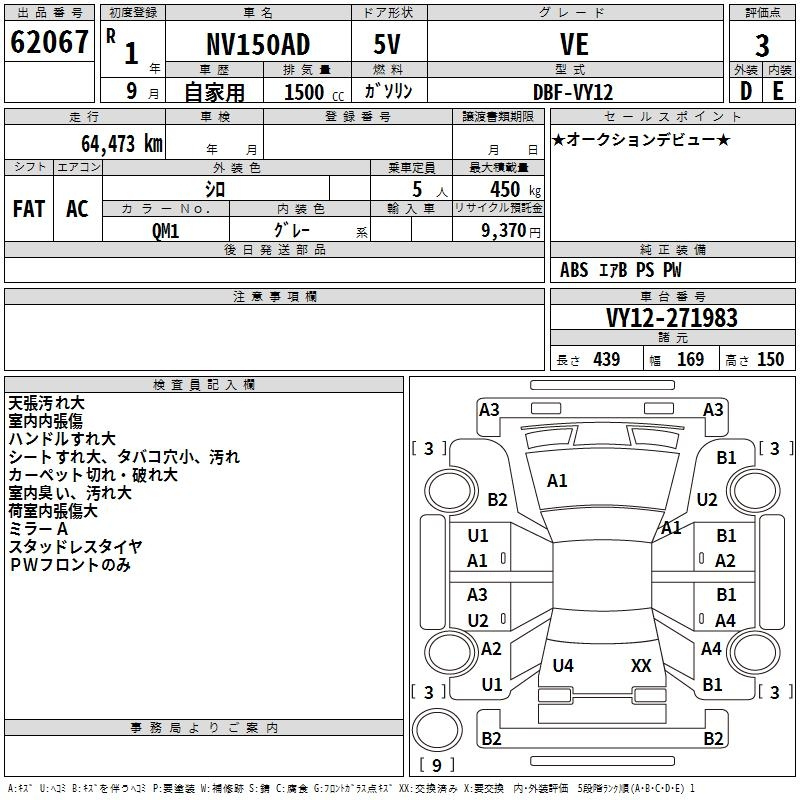 Аукционный лист NISSAN AD 2019